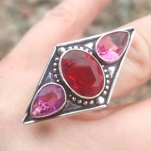 New Garnet and Bi-Color Tourmaline 925 Silver Ring. - Picture 2 of 15